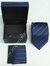 Gravata Skinny - Azul Marinho com Listras Lilás, Lenço e Abotoadura - COD: AD426